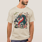 花と月明かりに包まれたドラゴンのタトゥー Tシャツ (正面)
