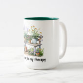 花と木のベンチ ツートーンマグカップ (正面右)