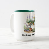 花と木のベンチ ツートーンマグカップ (正面左)