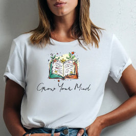 花と本で心を育てるポジティティブデザイン Tシャツ