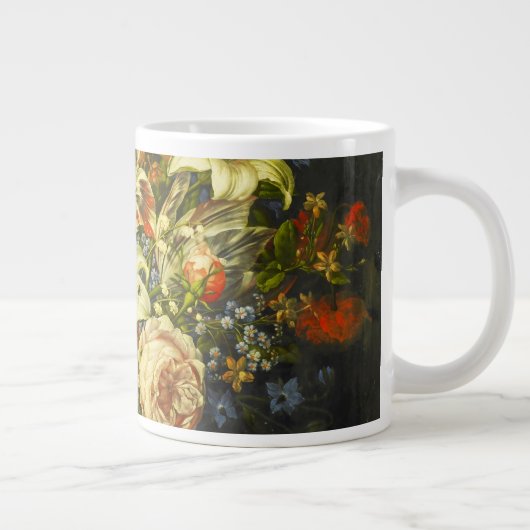 花と果実を持つ静物詩 ジャンボコーヒーマグカップ (右)