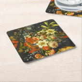 花と果実を持つ静物詩 スクエアペーパーコースター (アングル)