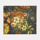 花と果実を持つ静物詩 フリースブランケット (正面(横))