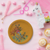 花と果実オンフェイク金ゴールドリネン紙プレート ペーパープレート (パーティー)