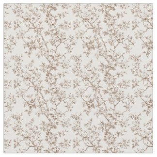 花と枝の付いた茶色のトイル ファブリック