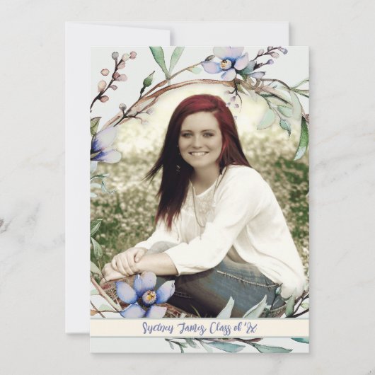 花と枝の写真卒業 招待状 (正面)