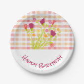 花と格子模様の誕生日パーティーデコール ペーパープレート (正面)
