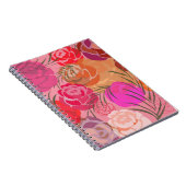 花と植物のあるピンクの模様 ノートブック (右側)