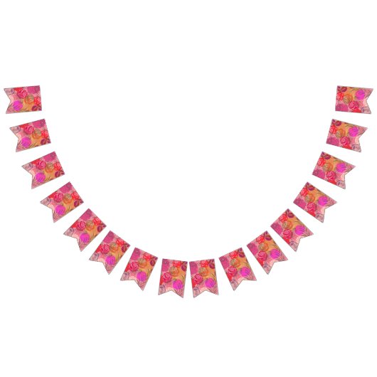 花と植物のあるピンクの模様 バンティングフラッグ (全)