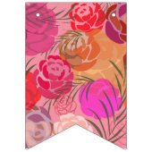 花と植物のあるピンクの模様 バンティングフラッグ (第3の旗)