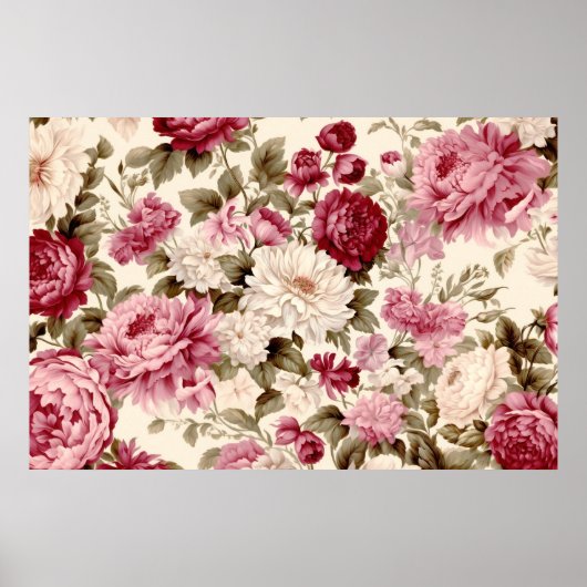 花と植物の模様 ポスター (正面)