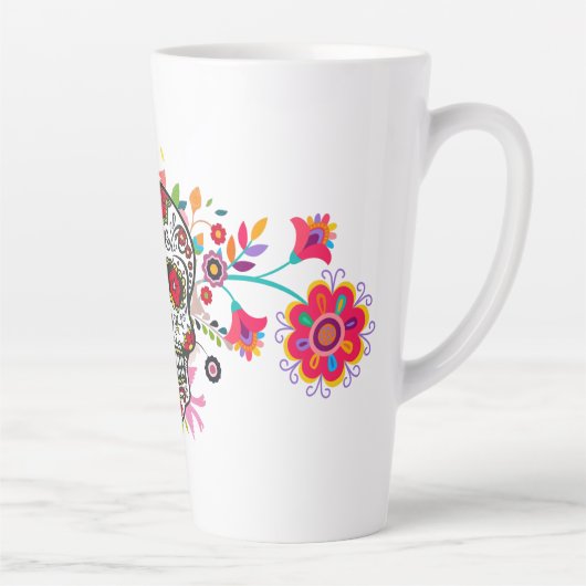 花と死んだカタリーナスカルの明るい日 カフェラテマグ (右)