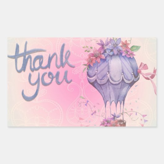 花と気球ありがとう 長方形シール (正面)
