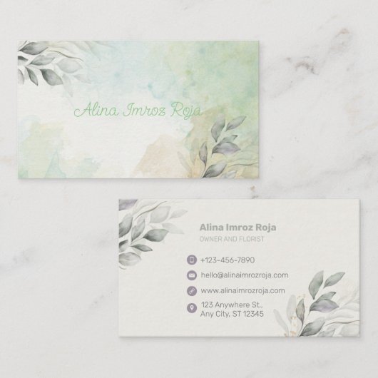 花と水彩の名刺 名刺 (正面/裏面)