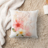 花と水彩画の少女が目を閉じる クッション (ブランケット)