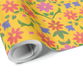 花と水玉模様を黄色の包み紙 ラッピングペーパー (ロールコーナー)