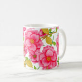 花と水色のシームレスなパターン。ヴィンテージ  コーヒーマグカップ (正面右)