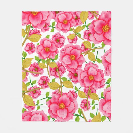 花と水色のシームレスなパターン。ヴィンテージ  フリースブランケット (正面)