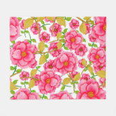 花と水色のシームレスなパターン。ヴィンテージ  フリースブランケット (正面(横))