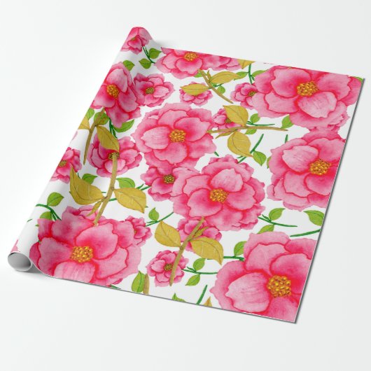 花と水色のシームレスなパターン。ヴィンテージ  ラッピングペーパー (アンロールド)