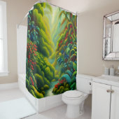 花と流れのある緑豊かな熱帯雨林 シャワーカーテン (インサイチュ)