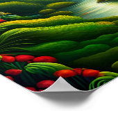 花と流れのある緑豊かな熱帯雨林 ポスター (角)