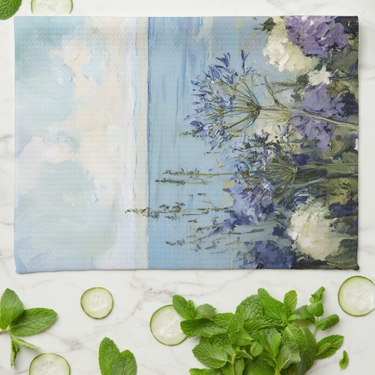 花と海絵を描の キッチンタオル (折り畳み)