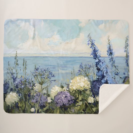 花と海絵を描の シェルパブランケット (正面(横))