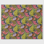 花と渦巻きパターン ラッピングペーパー (フラット)