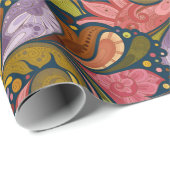 花と渦巻きパターン ラッピングペーパー (ロールコーナー)