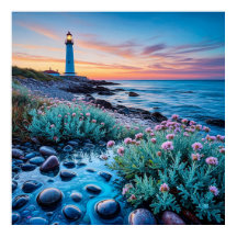 花と滑ら鮮やかかな石で夕日