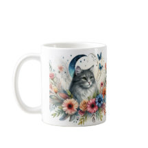 花と灰色の可愛い猫の肖像 マグカップ