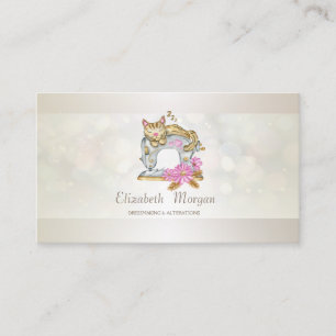 花と猫のボケ背景 ミシン プロフェッショナル ファッションスタイリスト 名刺