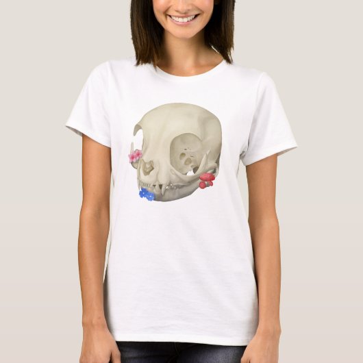 花と猫の頭蓋骨 Tシャツ (正面)