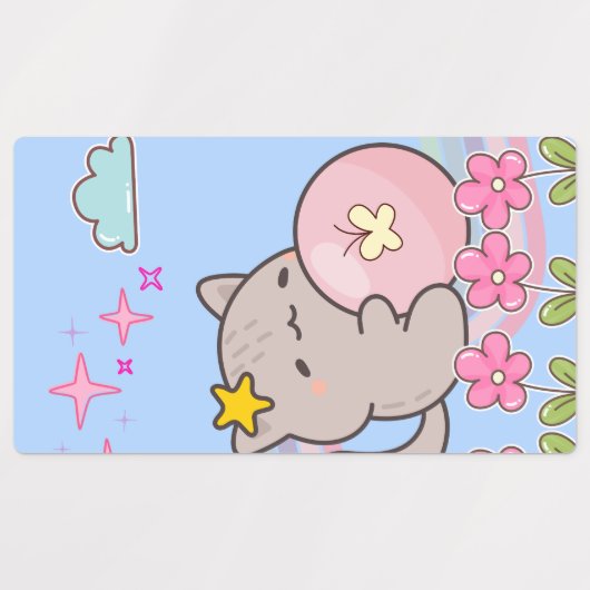 花と猫 ラベル (デザイン2)