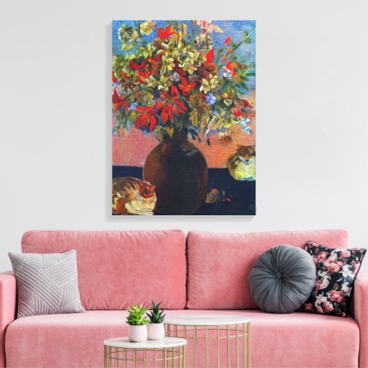 花と猫by Paul Gauguinヴィンテージファインアート キャンバスプリント (インサイチュ (リビング))