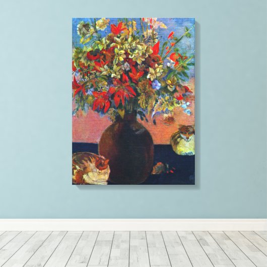 花と猫by Paul Gauguinヴィンテージファインアート キャンバスプリント (インサイチュ (ウッドフロア))