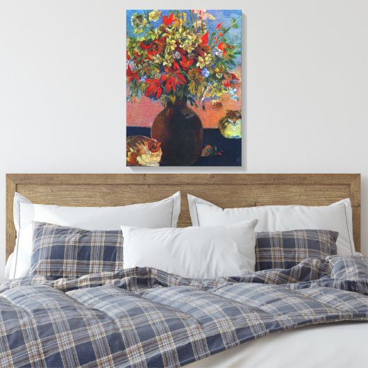 花と猫by Paul Gauguinヴィンテージファインアート キャンバスプリント (インサイチュ (寝室))