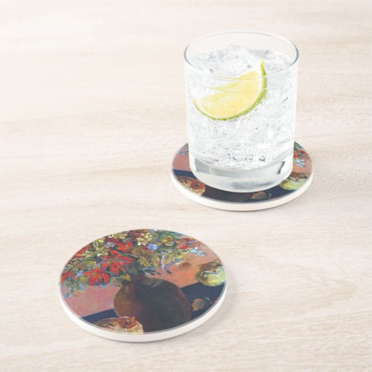 花と猫by Paul Gauguinヴィンテージファインアート コースター (側面)