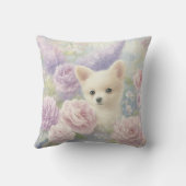 花と白いかわいい子犬 クッション (裏面)