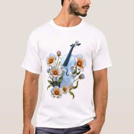 花と白いバイオリン - エレガントな音楽と自然 Tシャツ