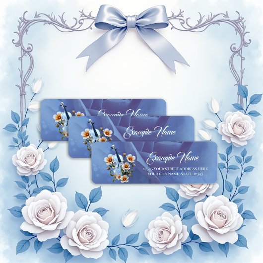 花と白いヴァイオリンエレガント – 音楽と自然 ラベル