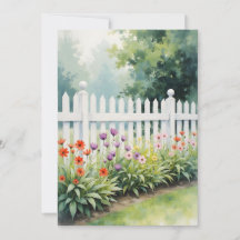 花と白い杭柵の「想いを込めて」グリーティングカード