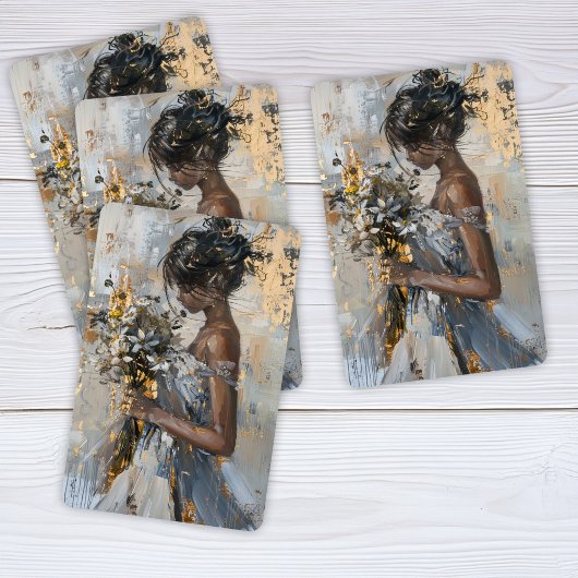 花と白を持つ婦人のポートレート金ゴールド トランプ