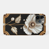 花と真珠のデザインが施されたゴールドフレーム Case-Mate iPhoneケース (裏面(横))