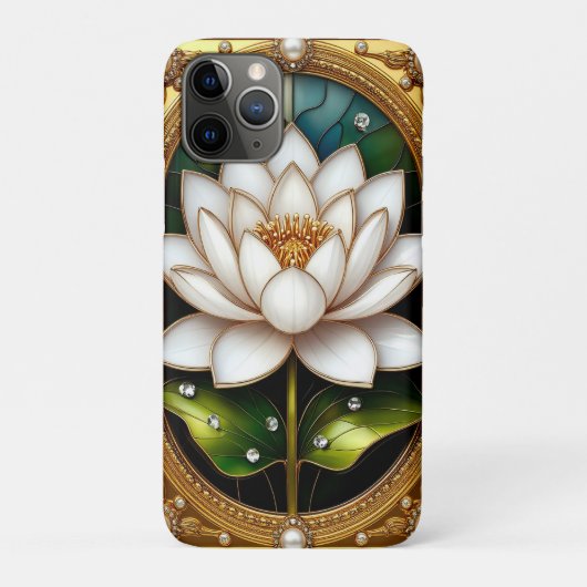 花と真珠のデザインの金色フレーム Case-Mate iPhoneケース (裏)