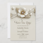 花と真珠の結婚式Save the Date 招待状 (正面)