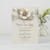 花と真珠の結婚式Save the Date 招待状 (スタンド正面)