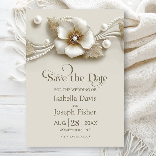 花と真珠の結婚式Save the Date 招待状