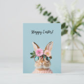 花と眼鏡が付いた可愛らしい美しいバニー シーズンポストカード (スタンド正面)